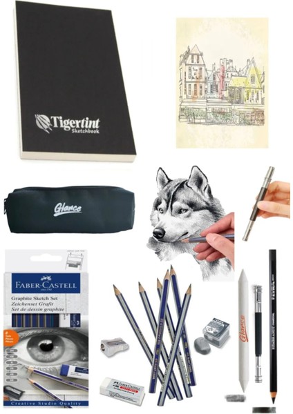 Tigertint Sketchbook Defter 100 gr A5 80 Yp Dereceli Kalem Set 8 Parça Eskiz