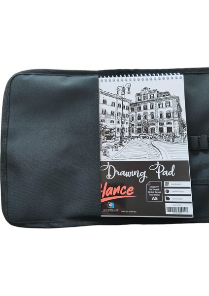 A5 Eskiz Defter Cepli Siyah Kalemlik 24 Bölmeli + Kalem Kutusu Eskiz Çantası fiyatları