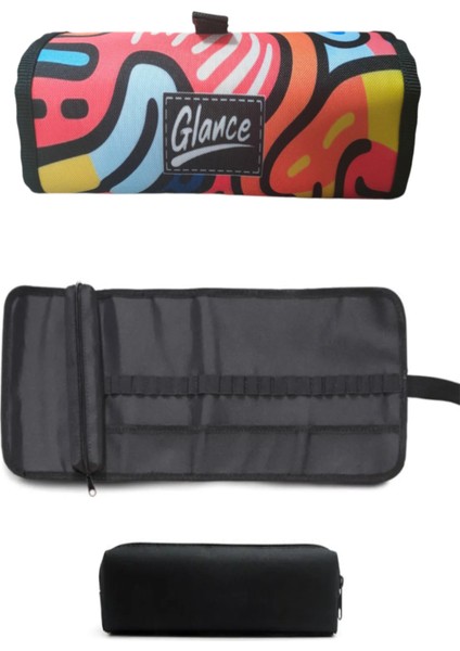 Renkli Desen Rulo Bez Kalemlik 24 Bölmeli + Kalem Kutusu Dereceli ve Boya Kalem Seti fiyatları