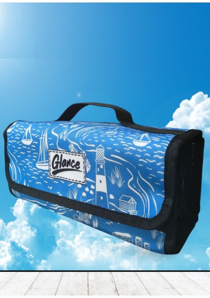 4 Bölümlü Mavi Deniz Fenerli Kalem Çantası Kulplu fırsatları