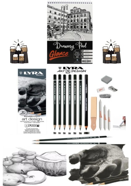 Eskiz Defteri A5 120 gr 50YP Lyra Art Design Dereceli Karakalem Eskiz Profesyonel Çizim Set