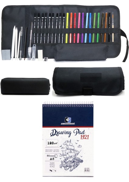 Alex Schoeller A5 Eskiz Defterli 50 Yp Faber Watercolor Kuru Boya Lyra Karakalem Rulobez Çantalı Set