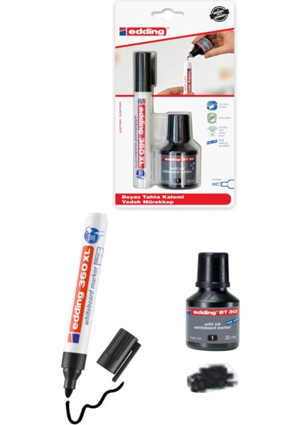 360XL BT30 Kombo 1'li Blister, Yazı Tahtası Kalemi, Siyah