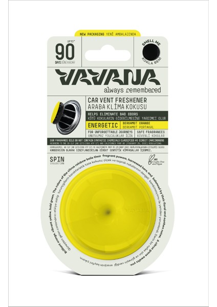Araba Klima Kokusu, Spin Oto Kokusu, Bergamot Portakal Aromalı, 90 Gün Etkili Araç Kokusu - Energetic