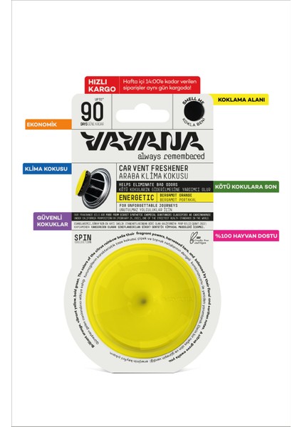 Araba Klima Kokusu, Spin Oto Kokusu, Bergamot Portakal Aromalı, 90 Gün Etkili Araç Kokusu - Energetic fırsatları