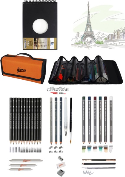 Alex Schoeller A5 300 gr Cretacolor 6'lı Aquarell Sulandırılabilir 4 Bölümlü Turuncu Kalem Çantası