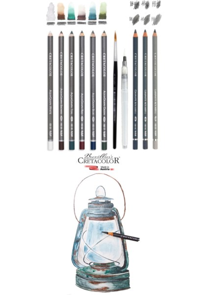 Cretacolor 6'lı Aquarell Sulandırılabilir Fırçalı Karakalem Eskiz Dereceli Çizim Kalemi Seti