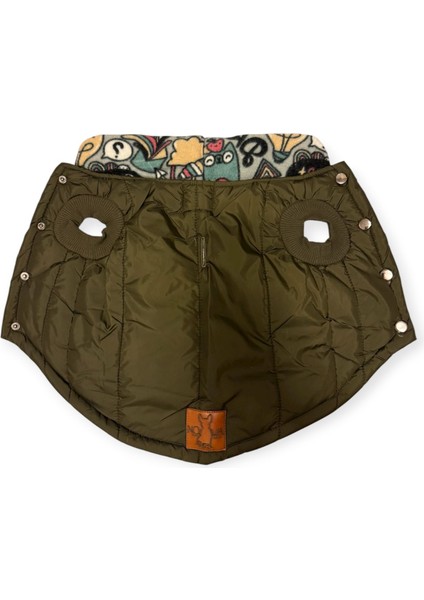 Pets El Yapımı Su Geçirmez Köpek Montu – Haki /karikatürlü