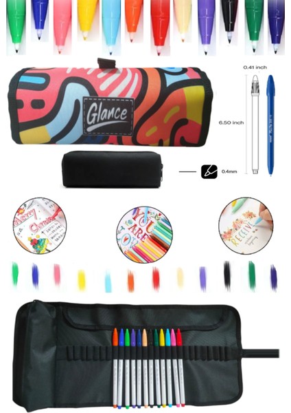 4 Bölümlü Renkli Desen Kalem Çantası Monami Live Color Su Bazlı 36`lı Marker Water Based Twin Set