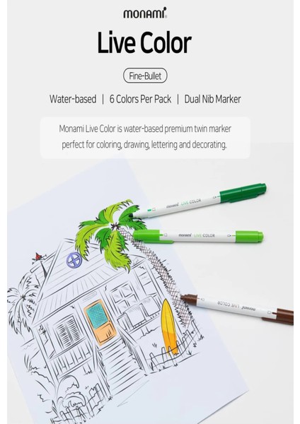 4 Bölümlü Renkli Desen Kalem Çantası Monami Live Color Su Bazlı 36`lı Marker Water Based Twin Set
