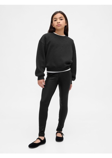 Kız Çocuk Siyah Shine Leggings Tayt