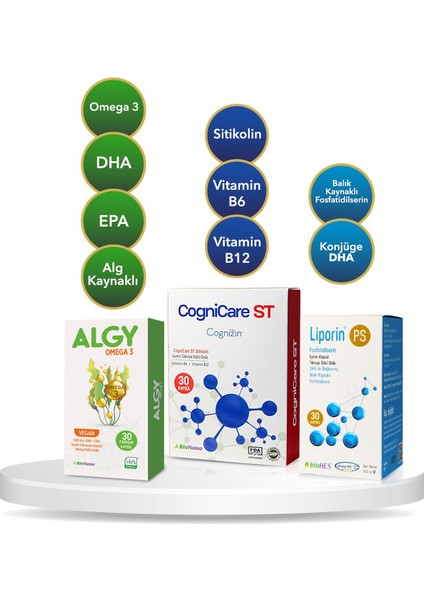Sınav Paketi | Cognicare St & Algy Omega 3 & Liporin Ps (Dha & Cognizin Sitikolin & Fosfatidilserin) fırsatları