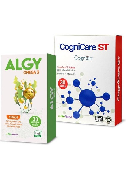 Omega 3 (Yüksek DHA) & CogniCare ST (Tek Kapsülde 250 mg Cognizin Sitikolin - B6 - B12) fiyatları