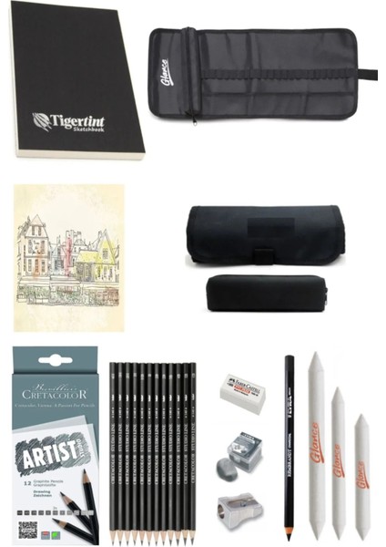 Tigertint Sketchbook Eskiz Defteri 100 gr A5 80 Yp Cretacolor Kalem Eskiz Çizim Seti 12'li