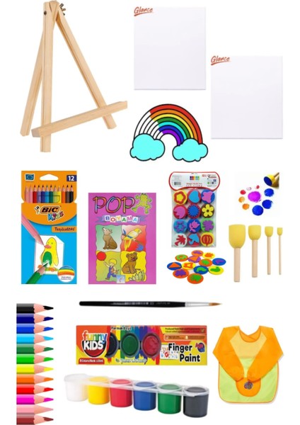 Masaüstü Mini Şövale Parmak Boyası Kuruboya Boyama Kitabı Çocuk Eğlence Seti