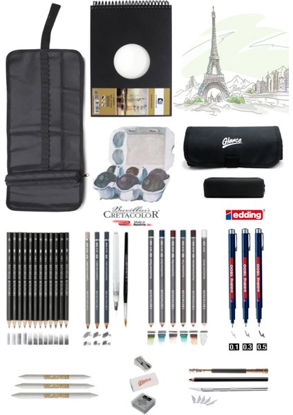 Alex Schoeller A5 300 gr Cretacolor 6'lı Aquarell Sulandırılabilir Dereceli Rulo Kalemlik Eskiz Seti