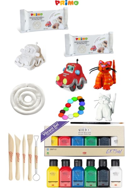 Primo Seramik Hamuru 500 gr 2X500 gr Artdeco Akrilik Boya 6X75 Canlı Renkler