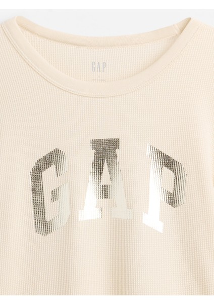 Kadın Krem Gap Logo Waffle-Knit T-Shirt modelleri