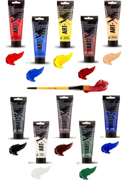 Art-X Akrilik 118ML 10"lu Set Fırça Hobi Hediyeli