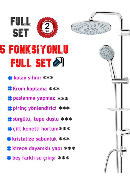| Dushlux Duş Seti Fonksiyonlu, Krom, Yağmurlama Tepe Duşlu fırsatları