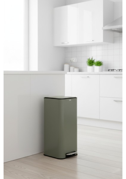 Delta 30 L Kare Pedallı Çöp Kovası Yeşil | Yavaş Kapanma, Kolay Temizlik Çıkarılabilir Yıkanabilir İç Sepet fiyatları