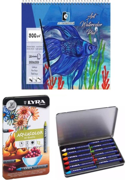 Alex Spiralli Suluboya Defteri 300 gr 12 Yp 20X20 cm Lyra Aquacolor Pastel Boya 12 Renk