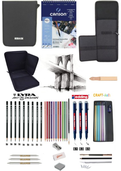 Canson Eskiz Defteri Lyra Dereceli Craft 6lı Jumbo Metalik Kuruboya Bback 2 Katlı Eskiz Çantası