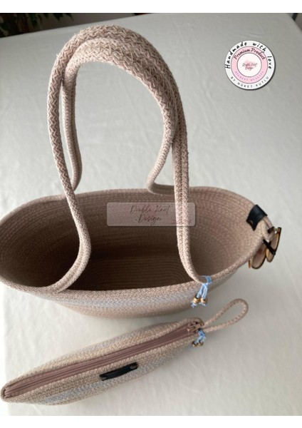 Bailey 2li Takım Plaj Çantası , El Çantası Clutch, Totebag, Kadın Çanta, Yazlık, Hediyelik, hasır Jüt Tress
