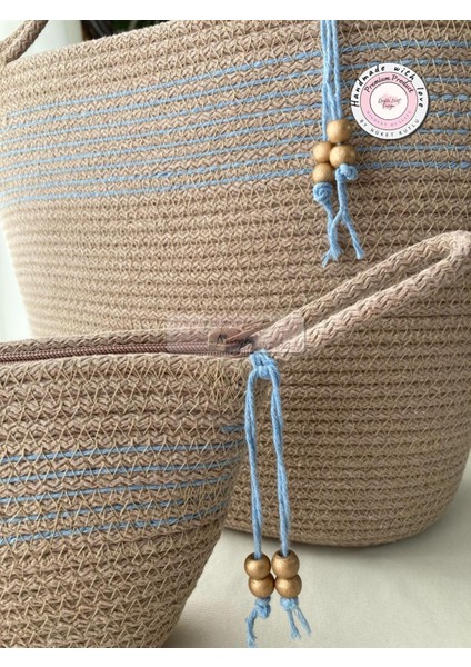 Bailey 2li Takım Plaj Çantası , El Çantası Clutch, Totebag, Kadın Çanta, Yazlık, Hediyelik, hasır Jüt Tress