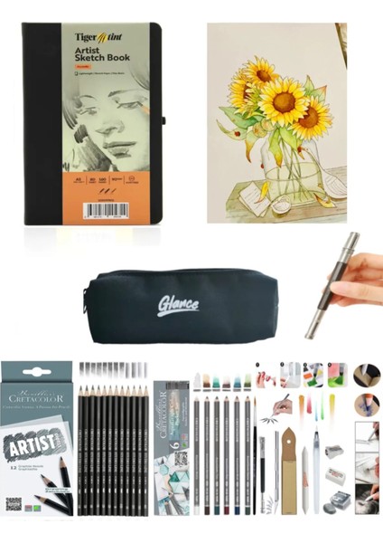 Eskiz Defteri 140GR 80 Yp A5 Siyah Cretacolor 6'lı Aquarell-Dereceli Kalem Set