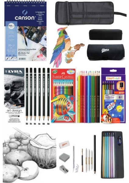 Canson Defter A5 200 Grlyra Art Design Dereceli Karakalem Craft 6 Lı Metalik Aquarel Eskiz Set