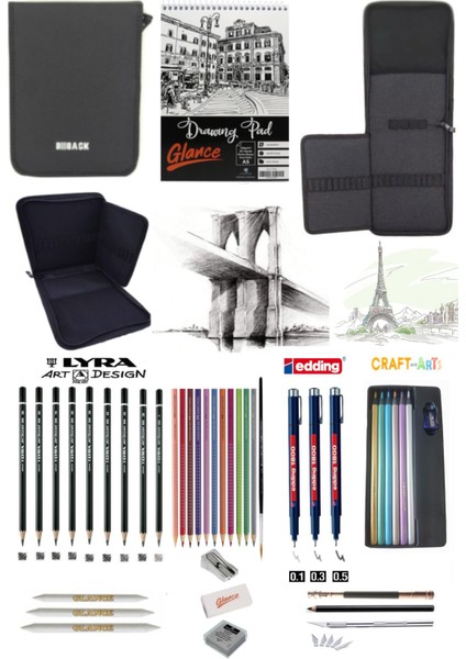 Eskiz Defteri Lyra Dereceli Craft 6lı Jumbo Metalik Kuruboya Bback 2 Katlı Eskiz Çantası