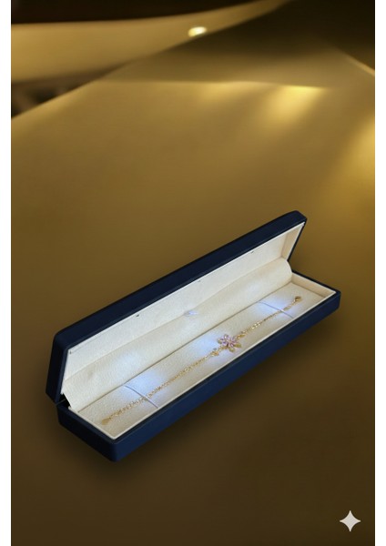 (Premium Işıklı Kutulu) 925 Ayar Gümüş Pembe Taşlı Lotus Çiçeği Kadın Bileklik