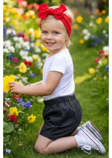 Kız Çocuk Lacivert Jean Şort Dev Fiyonk Bandana Takım fiyatları