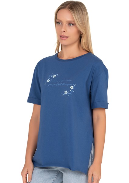 Özkan 27598 Kadın %100 Pamuklu Likrasız Süprem Penye Kumaş Kısa Kollu T-Shirt Yırtmaç Detaylı Bisiklet Yaka fırsatları