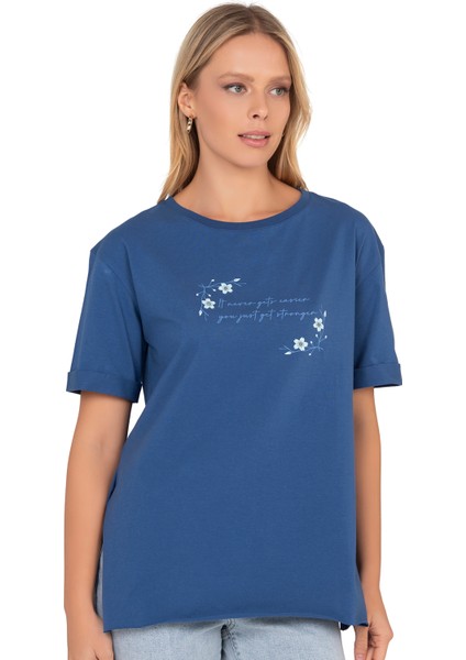 Özkan 27598 Kadın %100 Pamuklu Likrasız Süprem Penye Kumaş Kısa Kollu T-Shirt Yırtmaç Detaylı Bisiklet Yaka indirimleri