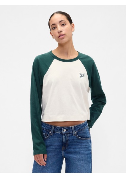 Kadın Yeşil Relaxed Crop Gap Logo T-Shirt
