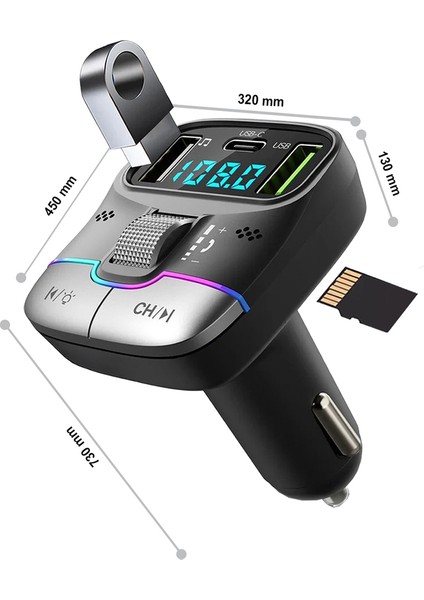 55W Pd ve Qc Destekli Type-C Çıkışlı Bluetooth Fm Modülatör ve Çoklu Araç Şarj Cihazı fiyatları