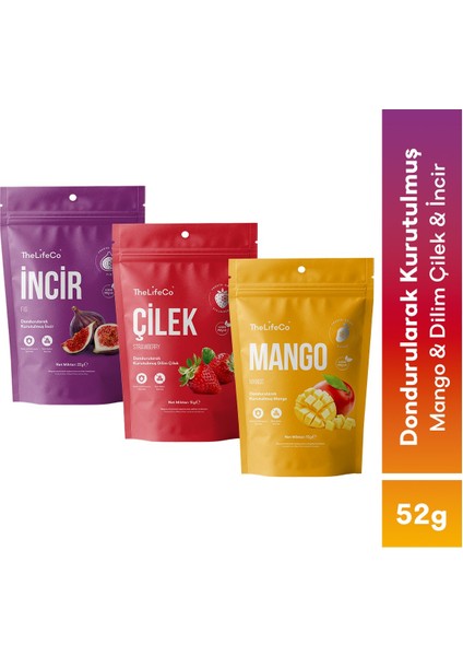 Freeze Dried - Dondurularak Kurutulmuş Meyve 3'lü Mix (Mango-Incir-Çilek )