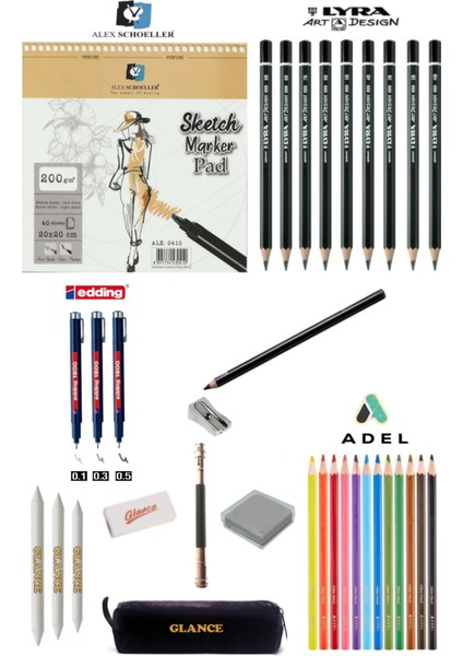 Alex Sketch Marker Eskiz Defteri 200GR 20X20CM 40YP Spiralli Çizim Eskiz Seti