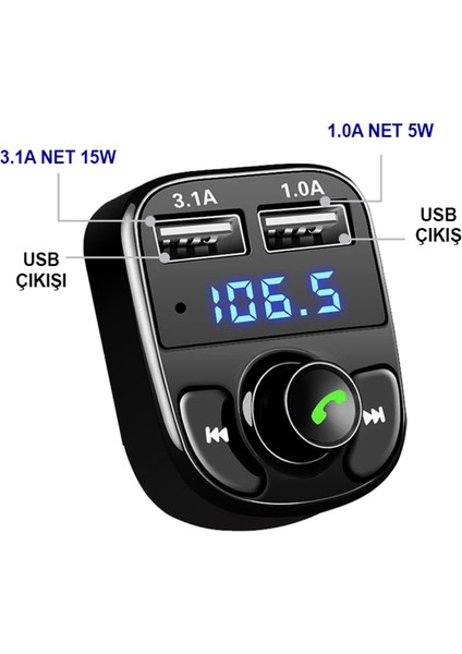 20W Çift USB Çıkışlı Qc 3.0 Destekli Bluetooth Fm Modülatör ve Araç Şarj Cihazı modelleri