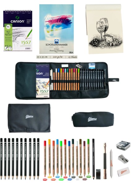 Canson A5 120 gr Adel Dereceli Kalem Seti 8'li Schoellershammer 25X35 Defter Cepli Siyah Kalemlik 24