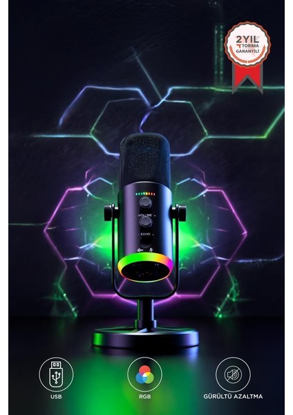 Yu7 Siyah Usb/xlr Çift Çıkışlı Podcast, Vokal Kaydı, Oyun Için Dinamik Mikrofon