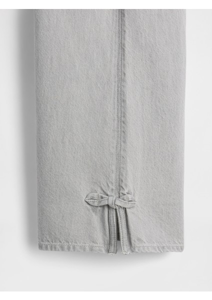 Kız Çocuk Gri Low Rise Fiyonk Yırtmaçlı Baggy Jean Pantolon modelleri