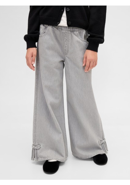 Kız Çocuk Gri Low Rise Fiyonk Yırtmaçlı Baggy Jean Pantolon indirimleri