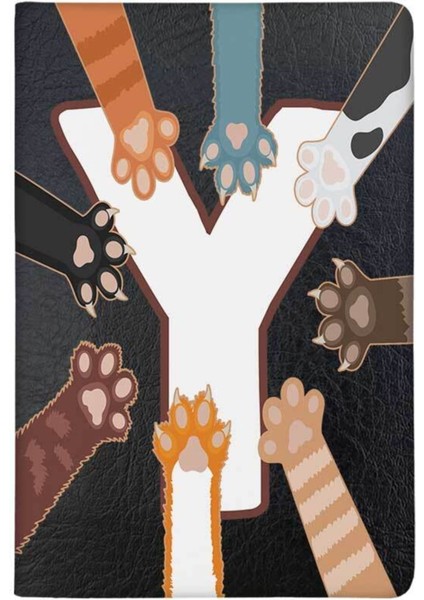 Patili Y Harfi Desenli Deri Baskılı Evcil Hayvan Pet Kedi Köpek Pasaport Kılıfı Karnesi