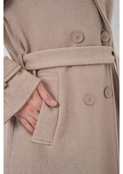 Kadın Bdart Kruvaze Yaka Düğmeli Kaşe Kaban Bej Doğal indirimleri