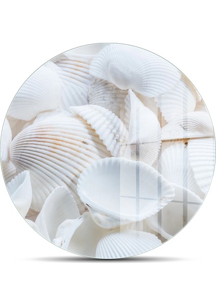 Cam Kesme Tahtası ve Sunumluk Yuvarlak Deniz Kabuğu Desenli 30X30 cm fiyatları