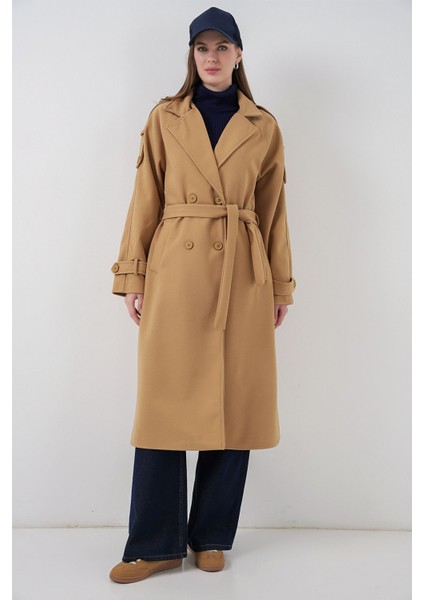 Kadın Bdart Kruvaze Yaka Düğmeli Kaşe Kaban Kehribar Sarısı fiyatları