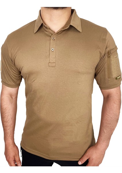 Kapan Polo Yaka 2 Cepli Kısa Kollu Taktik T-Shirt Koyu Bej fırsatları